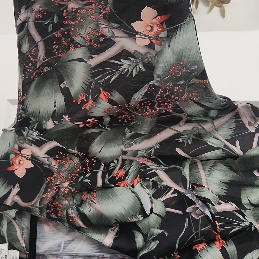 🌺Johanna Ortiz X H&M Floral Print Silky Dolman Sleeve Mini Dress, size M, Green - Picture 4 of 11